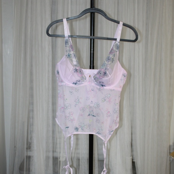 Adore Me Pastel Floral Sheer Lace Bustier with Garters.  Sz. 40B - Picture 2 of 10